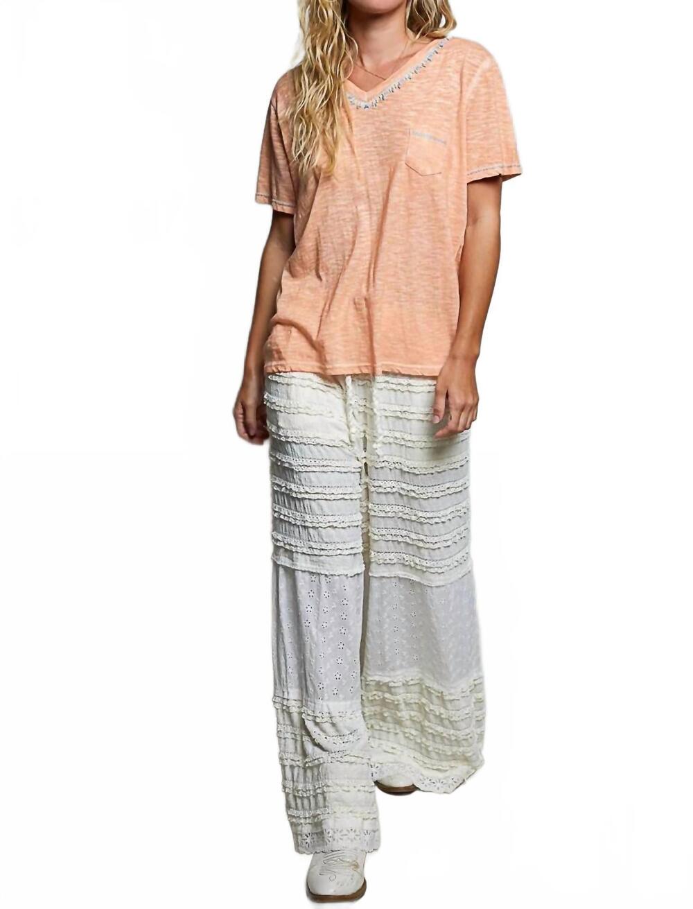 NEW POL hand-stitched slub tee in coral peach